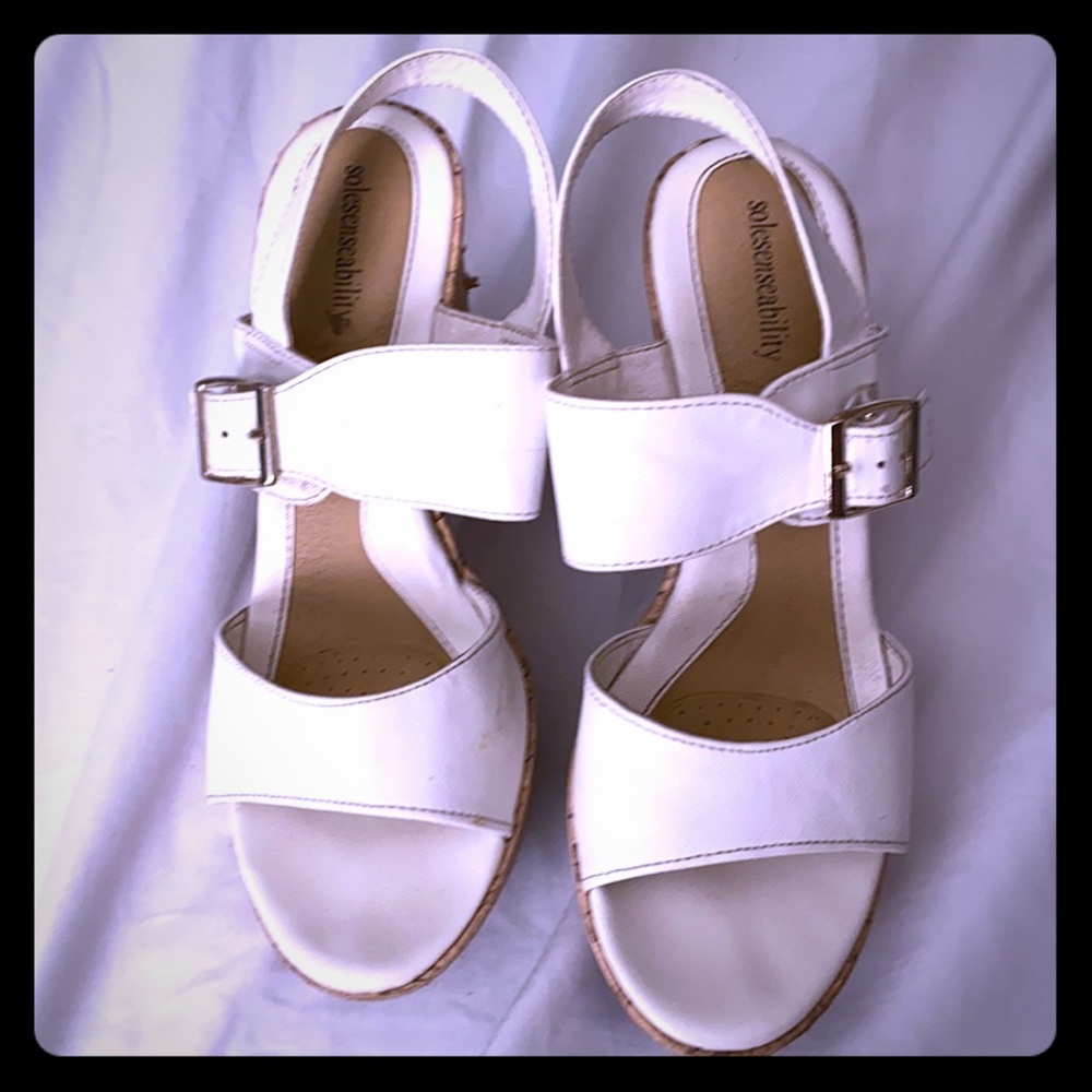 White thick wooded heels.
